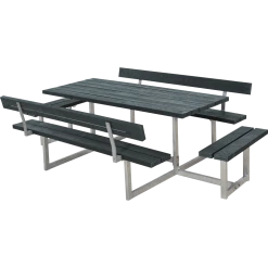 Plus A/S Plus Basic Bord/Bænkesæt M/2 Ryglæn Og 2 Påbygninger - 260 Cm - ReTex - Grå - 185815-38