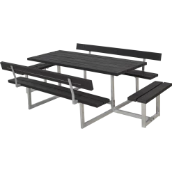 Plus A/S Plus Basic Bord/Bænkesæt M/2 Ryglæn Og 2 Påbygninger - 260 Cm - ReTex -Sort - 185815-35