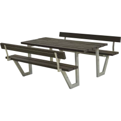 Plus A/S Plus Wega Bord/Bænkesæt M/2 Ryglæn - 177 Cm - ReTex - Sort - 187712-35