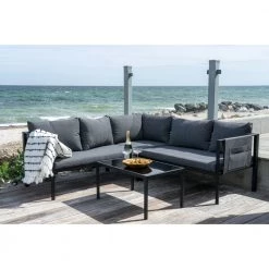 Homeshop Sofasæt Cannes Sofasæt, Sort Stel Med Mørkegrå Puder, Inkl. Bord Med Sort Glasplade. - 7702000 -Tilbud homeshop Butik unnamed file 164