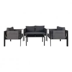 Homeshop Sofasæt Nice Sofasæt, Sort Stel Med Mørkegrå Puder, Inkl. Bord Med Sort Glasplade. - 7702010