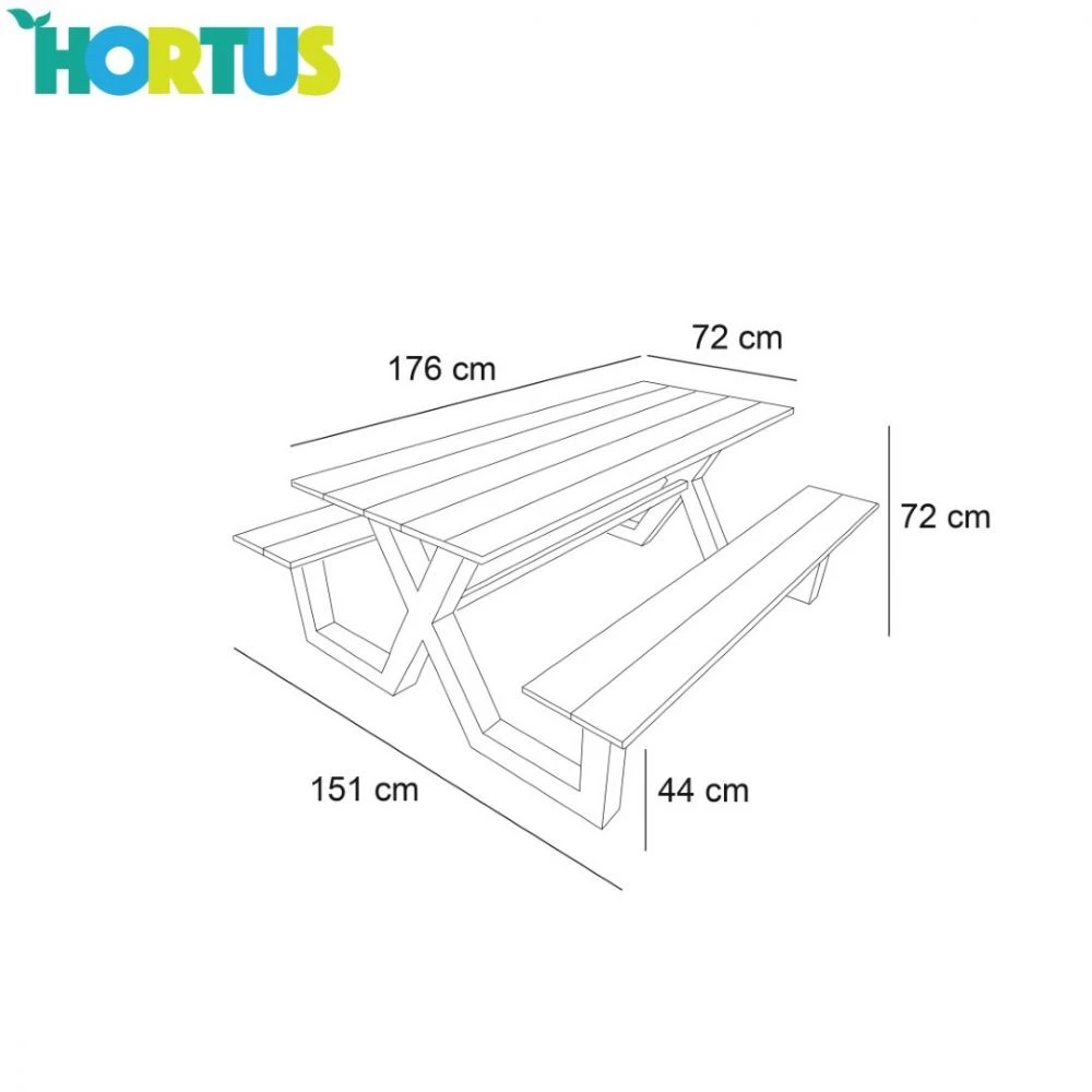 Bord-/bænksæt HORTUS X-model Sort Plywood Og Antracit Stel - 801-089 3 Bord-/bænksæt HORTUS X-model Sort Plywood Og Antracit Stel - 801-089