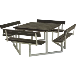 Plus A/S Plus Picnic Bord/Bænkesæt M/4 Ryglæn - 224 Cm - RePlast - Sort - 188812-25