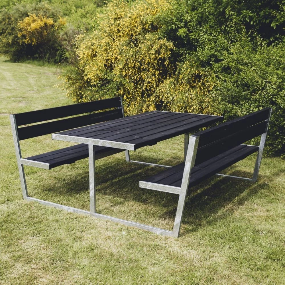 HORTUS Bord-/bænksæt "THOR" Sort Grundmalet Og Galvaniseret Stel Med Ryg L: 180 X B: 205 Cm - 801-084 3 HORTUS Bord-/bænksæt "THOR" Sort Grundmalet Og Galvaniseret Stel Med Ryg L: 180 X B: 205 Cm - 801-084