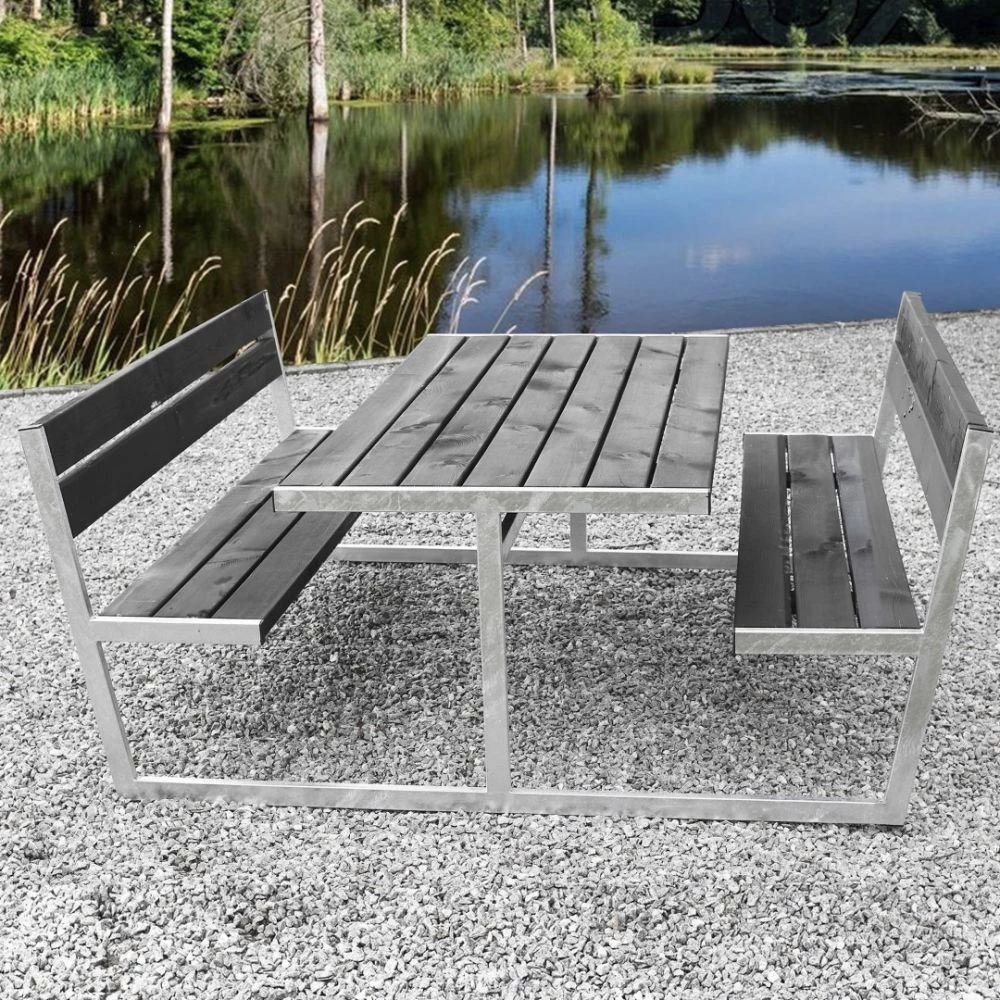 HORTUS Bord-/bænksæt "THOR" Sort Grundmalet Og Galvaniseret Stel Med Ryg L: 180 X B: 205 Cm - 801-084 4 HORTUS Bord-/bænksæt "THOR" Sort Grundmalet Og Galvaniseret Stel Med Ryg L: 180 X B: 205 Cm - 801-084 - Billede 2