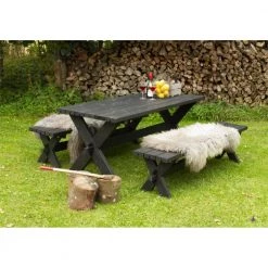 Plus A/S Plus Nostalgi Plankesæt - 1 Bord Og 2 Bænke - Grundmalet Sort 185900-15