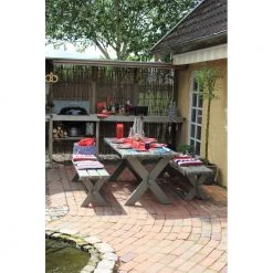 Plus A/S Plus Nostalgi Plankesæt - 1 Bord Og 2 Bænke - Grundmalet Gråbrun 185900-18 -Tilbud homeshop Butik unnamed file 338