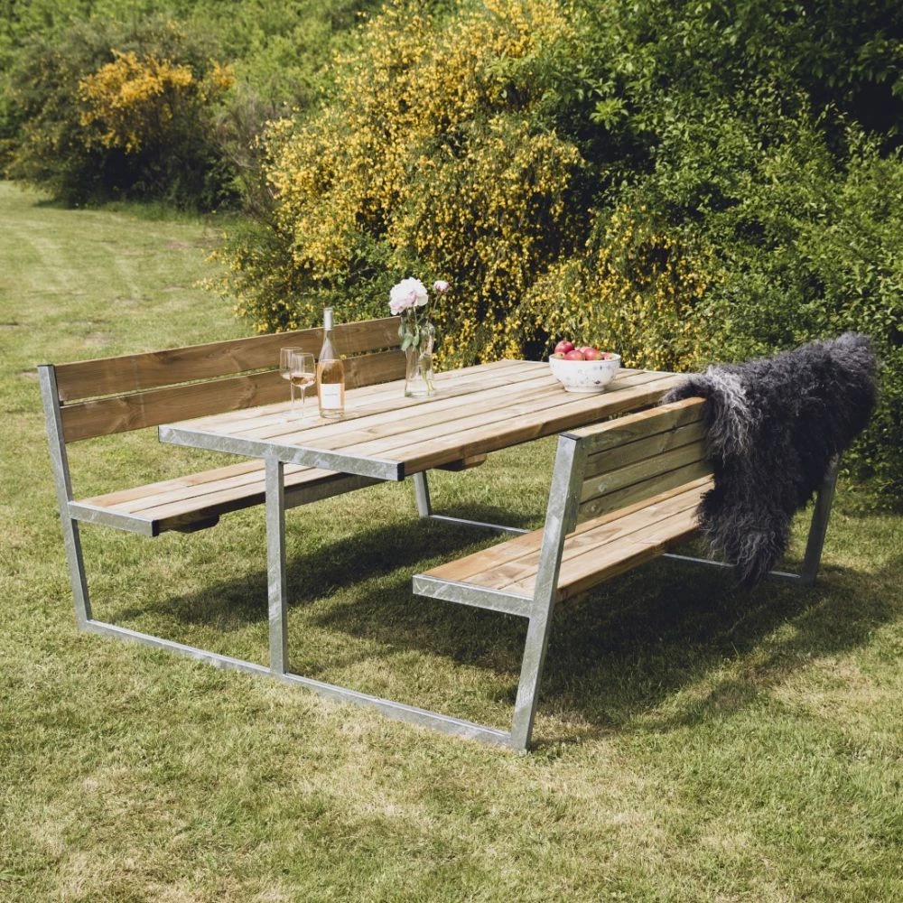 HORTUS Bord-/bænksæt "BALDER" Trykimprægneret Og Galvaniseret Stel Med Ryg L: 180 X B: 205 Cm - 801-088 4 HORTUS Bord-/bænksæt "BALDER" Trykimprægneret Og Galvaniseret Stel Med Ryg L: 180 X B: 205 Cm - 801-088 - Billede 2