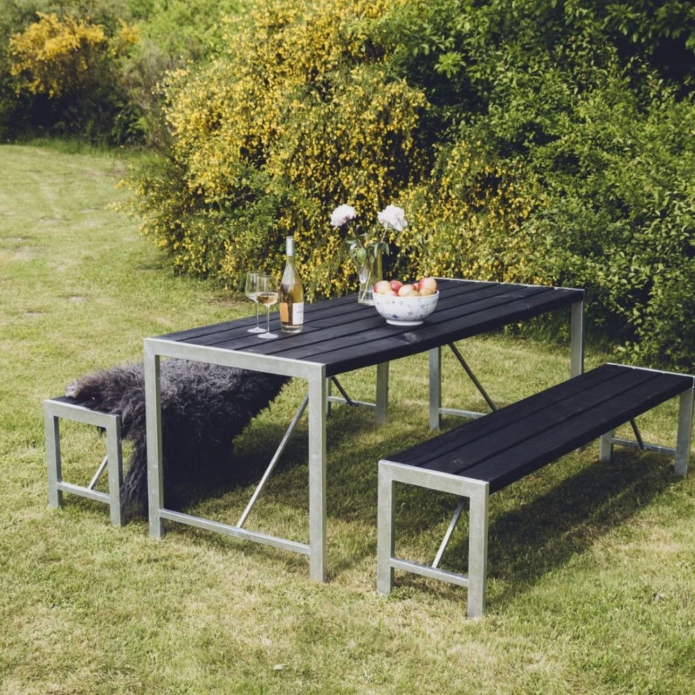 NSH Nordic A/S Bord Og 2 Bænke H-model Sort Grundmalet Og Galv. Stel - 801-097 3 NSH Nordic A/S Bord Og 2 Bænke H-model Sort Grundmalet Og Galv. Stel - 801-097