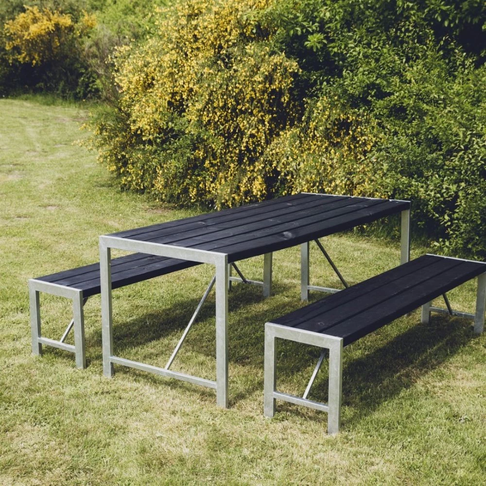 NSH Nordic A/S Bord Og 2 Bænke H-model Sort Grundmalet Og Galv. Stel - 801-097 4 NSH Nordic A/S Bord Og 2 Bænke H-model Sort Grundmalet Og Galv. Stel - 801-097 - Billede 2