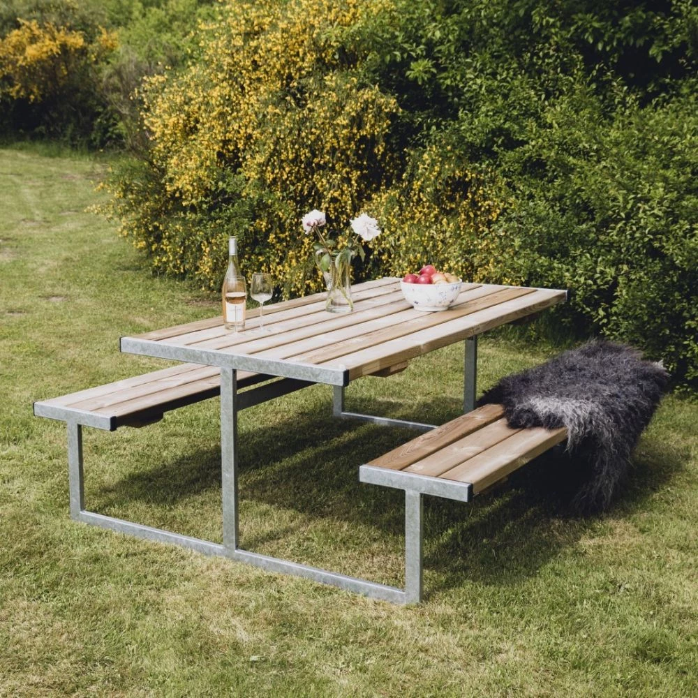 HORTUS Bord-/bænksæt "ODIN" Trykimprægneret Og Galvaniseret Stel Uden Ryg L: 180 X B: 185 Cm - 801-087 4 HORTUS Bord-/bænksæt "ODIN" Trykimprægneret Og Galvaniseret Stel Uden Ryg L: 180 X B: 185 Cm - 801-087 - Billede 2