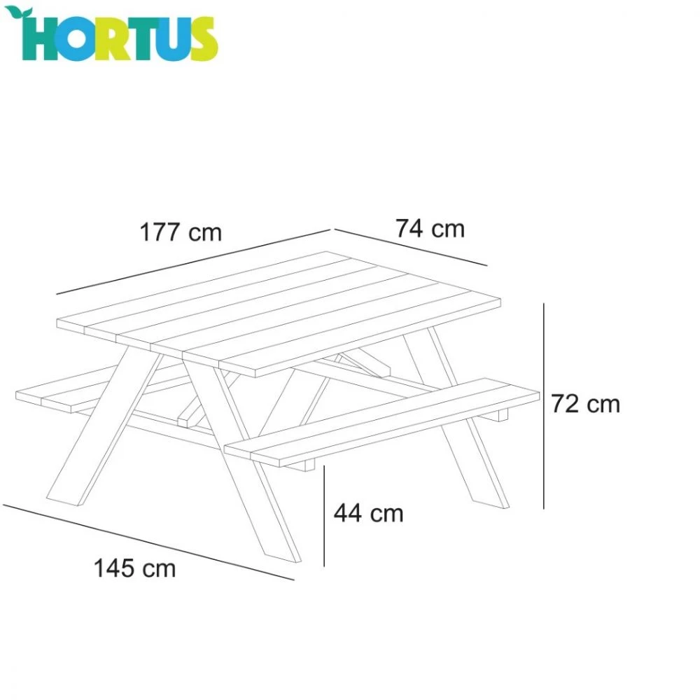 Bord-/bænksæt HORTUS A-model Lærk Og Alu. Stel M. Hjul - 801-092 3 Bord-/bænksæt HORTUS A-model Lærk Og Alu. Stel M. Hjul - 801-092