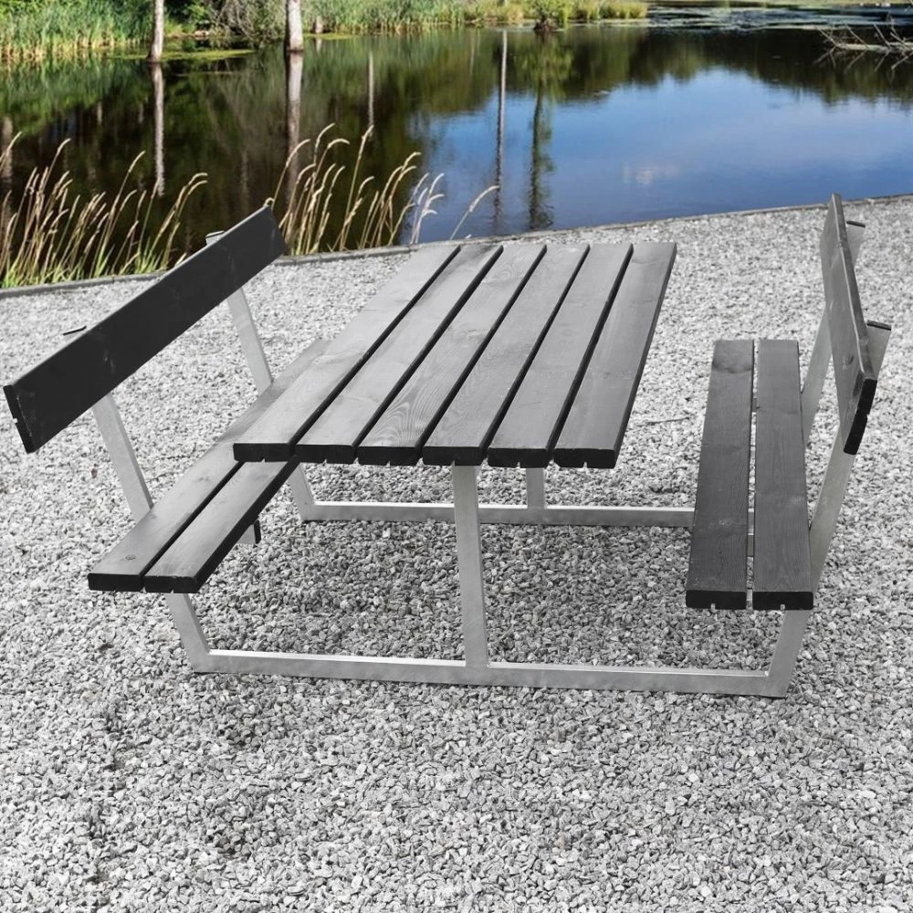 HORTUS Bord-/bænksæt "SIF" Sort Grundmalet Og Galvaniseret Stel Med Ryg L: 175 X B: 180 Cm - 801-082 5 HORTUS Bord-/bænksæt "SIF" Sort Grundmalet Og Galvaniseret Stel Med Ryg L: 175 X B: 180 Cm - 801-082 - Billede 3