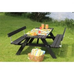 Plus A/S Plus Bord/bænkesæt - Sort - M/2 Ryglæn - 42mm - Længde 177cm