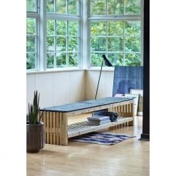 Plus A/S Plus Rustik Trallebænk Design 218x49x45cm M/hylde - Drivtømmerfarve