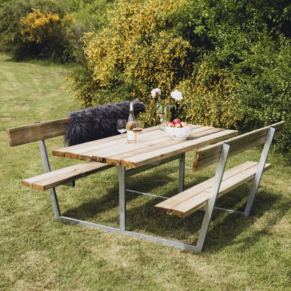 HORTUS Bord-/bænksæt "FREJA" Trykimprægneret Og Galvaniseret Stel Med Ryg L: 175 X B: 180 Cm - 801-086 5 HORTUS Bord-/bænksæt "FREJA" Trykimprægneret Og Galvaniseret Stel Med Ryg L: 175 X B: 180 Cm - 801-086 - Billede 3