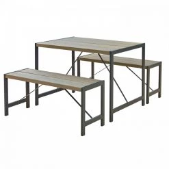 Plus A/S Plus Funkis Møbelsæt - Bord Og 2 Bænke - Gråbrun