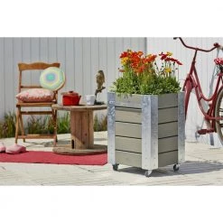 Plus A/S Plus Cubic Blomsterkasse 46x50x70cm M/hjul Gråbrun 18243-18