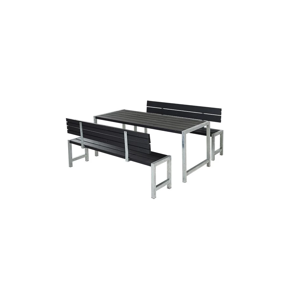 Plus A/S Plus Plankesæt - Sort - 1 Bord Og 2 Bænke M/2 Ryglæn 3 Plus A/S Plus Plankesæt - Sort - 1 Bord Og 2 Bænke M/2 Ryglæn